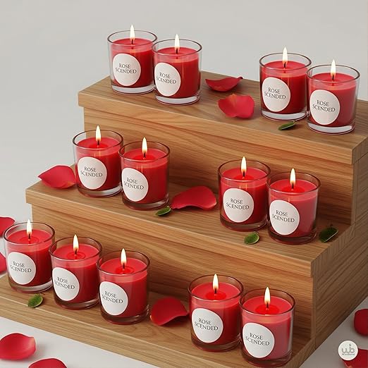 Samy Candle Cove Votive Candle Set of 12 – Glass Filled Candles with Natural Wax & Lead-Free Wicks | 10-Hour Burn Time | Clean Burning, Non-Toxic | Ideal for Home Décor, Events & Gifting (Rose))