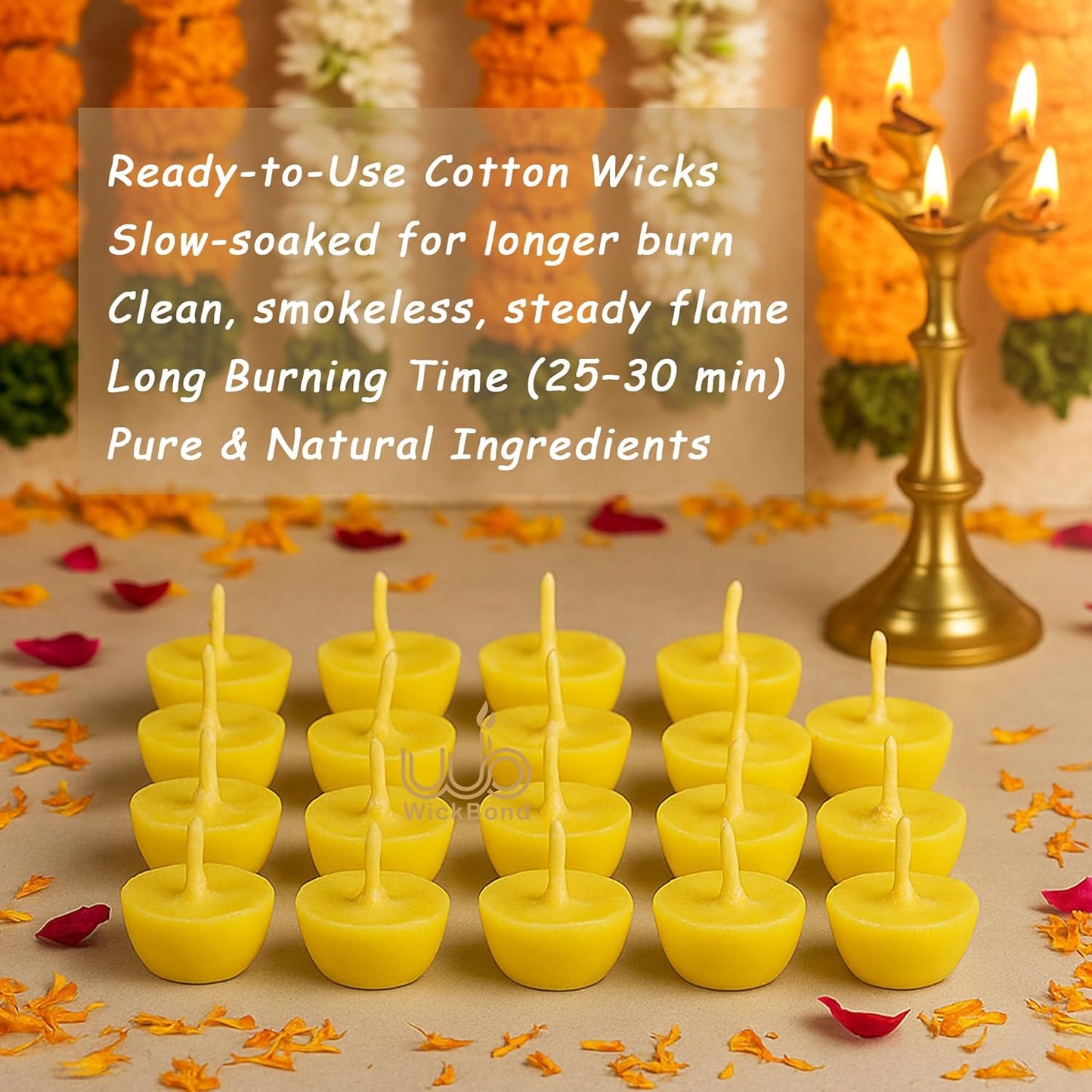 Samy Candle Cove Cow Ghee Diya Batti – 100 Pre-Soaked Cotton Wicks | Wax-Free, Ready to Use, Long Burning | Ghee Wick for Puja, Aarti, Diwali, Havan, Rituals & Mandir Use (Pack of 1 (100))