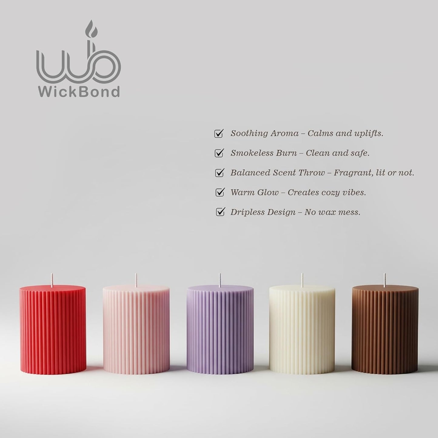 Samy Candle Cove Soy Wax Ribbed Pillar Candle Set of 3 – 2x3 Scented Candles for Home Decor, Spa, Diwali, Wedding, Valentine & X-Mass (Sandalwood)
