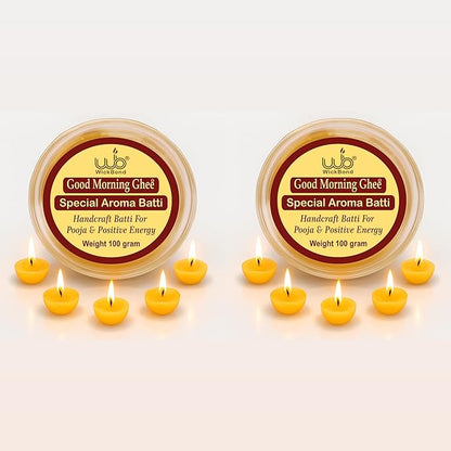 Samy Candle Cove Cow Ghee Diya Batti – 100 Pre-Soaked Cotton Wicks | Wax-Free, Ready to Use, Long Burning | Ghee Wick for Puja, Aarti, Diwali, Havan, Rituals & Mandir Use (Pack of 1 (100))