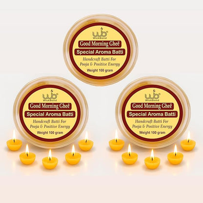Samy Candle Cove Cow Ghee Diya Batti – 100 Pre-Soaked Cotton Wicks | Wax-Free, Ready to Use, Long Burning | Ghee Wick for Puja, Aarti, Diwali, Havan, Rituals & Mandir Use (Pack of 1 (100))