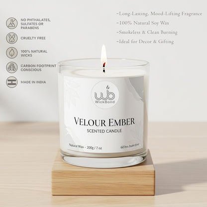 Samy Candle Cove Luxury Scented Glass Candle – 7 oz (200g) Soy Wax | 60-Hour Burn | Hand-Poured, Eco-Friendly Aromatherapy | Premium Gift for Her, Him & Home Décor (Velour Ember)
