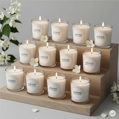 Samy Candle Cove Votive Candle Set of 12 – Glass Filled Candles with Natural Wax & Lead-Free Wicks | 10-Hour Burn Time | Clean Burning, Non-Toxic | Ideal for Home Décor, Events & Gifting (Jasmine))