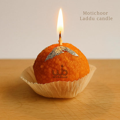 Samy Candle Cove Motichoor Ladoo Scented Candle | Handcrafted Soy Wax Sweet Aroma Candle for Diwali, Pooja, Gifting & Home Décor | Realistic Mithai Look | Set of 12