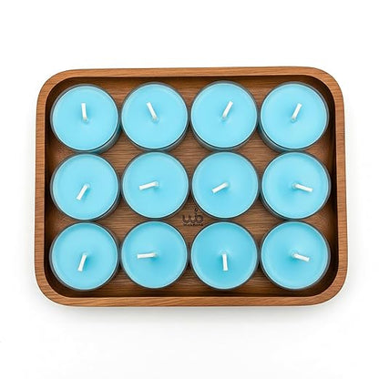 Samy Candle Cove Set of 12 Scented Soy Wax Tealight Candles – Smokeless, Drip-Free, 4-Hour Burn Time – Ideal for Home Décor, Pooja, Spa & Gifting (Aqua)