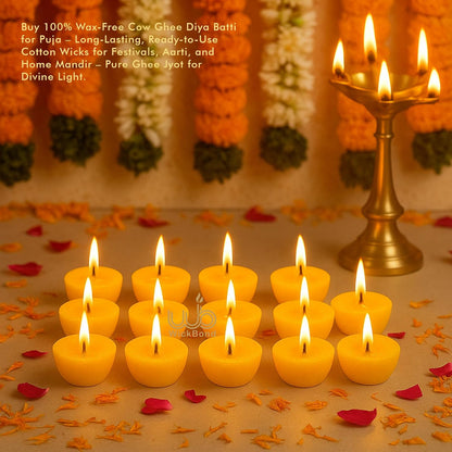 Samy Candle Cove Cow Ghee Diya Batti – 100 Pre-Soaked Cotton Wicks | Wax-Free, Ready to Use, Long Burning | Ghee Wick for Puja, Aarti, Diwali, Havan, Rituals & Mandir Use (Pack of 1 (100))