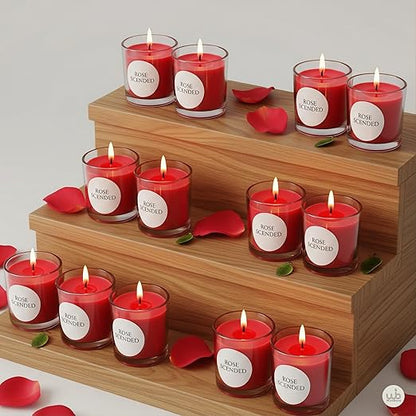Samy Candle Cove Votive Candle Set of 12 – Glass Filled Candles with Natural Wax & Lead-Free Wicks | 10-Hour Burn Time | Clean Burning, Non-Toxic | Ideal for Home Décor, Events & Gifting (Rose))